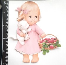 3D Little Girl Kitten Strawberries Summer Love Scrapbook Card Embellishment 4026