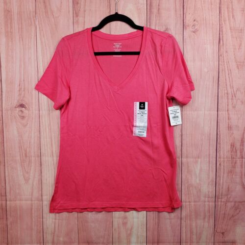 Members Mark Womens Essential Short Sleeve V-Neck Tee Shirt Sz S Small Pink NEW