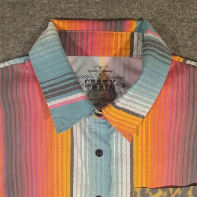 Crazy Train Button Up Shirt Womens Size Small Short Sleeve Multicolor Striped