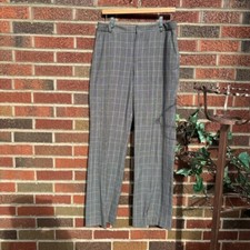 CHAPS Gray and Light Blue Plaid High Waisted Straight Leg Trousers Pants