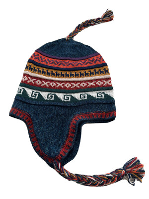 blue w  gray multicolor adult reversible size peruvian alpaca chullo hat