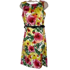 I.N. Studio Pencil Dress Women's Petite 10P Sleeveless Knee Length Floral Belted