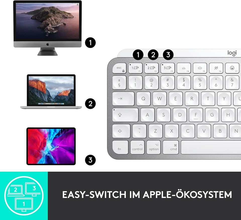 Logitech MX Keys Mini Kabellose Tastatur, Pale Grey, WEIß, Deutsch FOR MAC #GBR - Bild 4 von 4