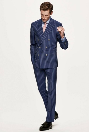 Uomo Blu Righe Abiti lo Sposo Matrimonio Casual Cena Abiti  (Giacca+Pantalone) | eBay