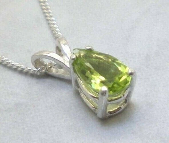 3Ct Pear Cut Simulated Peridot Women's Solitaire Pendant 14K White Gold Plated - Image 3 of 4
