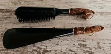Vintage shoe horn and brush set with horse head, plastic, Hong Kong