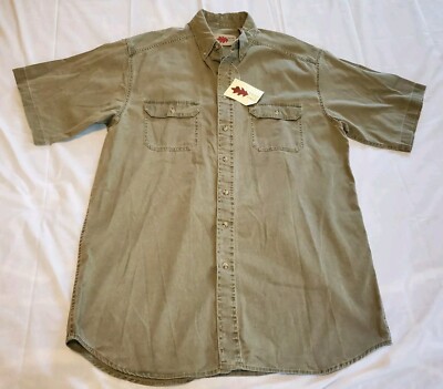 Vintage FIELD N FOREST Short Sleeve Canvas Green Button Up Shirt Men XL Tall New