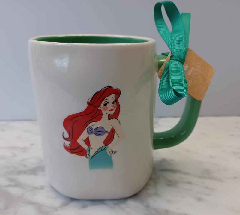 NEW Rae Dunn Disney Princess Ariel Double-Sided Ceramic Mug Bluish Green Inside 