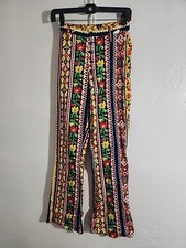 vintage pacman type print pants 70's cotton sz 8 flares womens pantastick Hippy