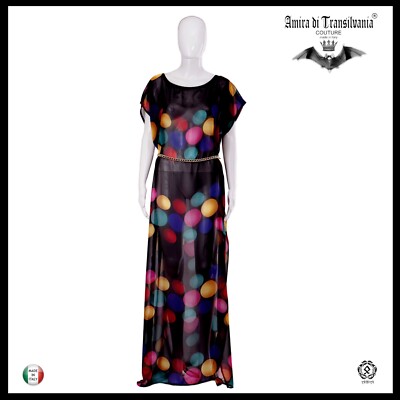 Damen Kleid High Fashion Kleid Kaftan Chiffon Transparent Seide Punkte Schwarz Curvy