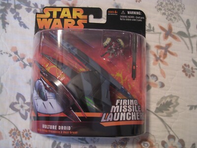 STAR WARS ROTS DELUXE VULTURE DROID W/ FIRING PROJECTILE & BUZZ DROID FIGURE
