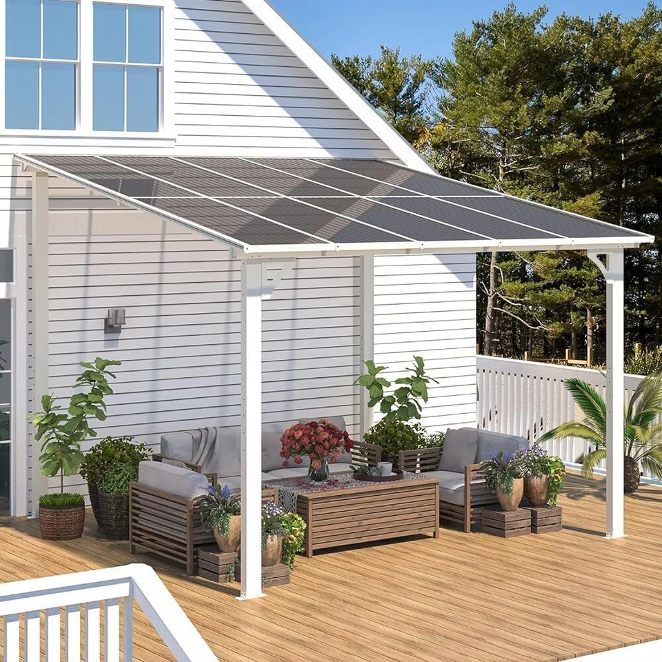 Pergola Adossée, Tonnelle de Jardin Exterieur, Gouttière Intégrée, Résistant UV - Photo 2/4