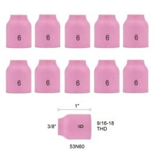TIG Ceramic 53N60 6 3/8" Gas Lens Cup Alumina Nozzle Fits TIG 9, 20, 25 Qty 10