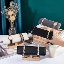 Wooden Watch Display Stand, Black Velvet T-Bar Bracelet Holder Jewelry Organi...