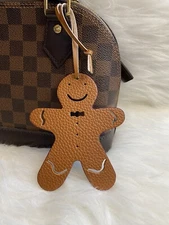 Gingerbread Bag Charm Keychain Key Fob Faux Leather Christmas Birthday Gift