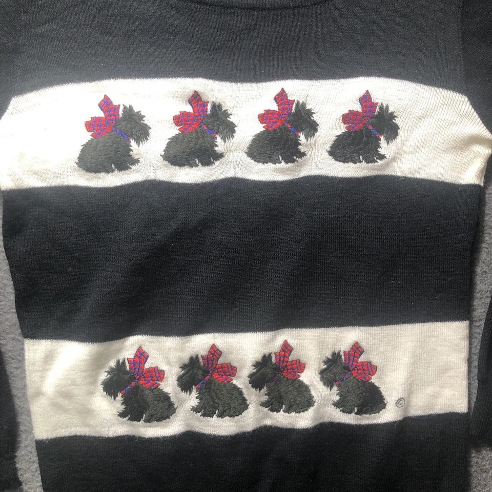 Suéter Vintage Grande 38 Cyn Les Shirlee Designs Negro Scotty Scottish Terrier Foto 2 de 4