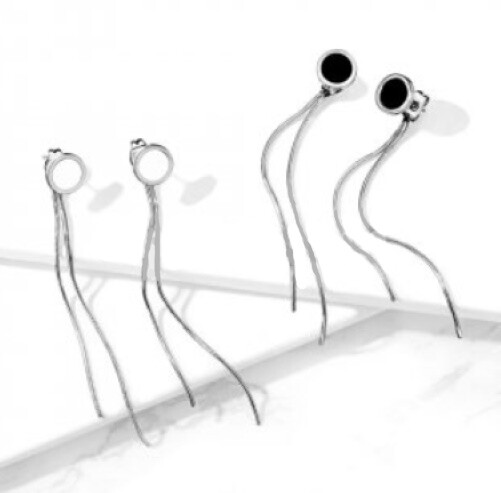 Butterfly Chain Drop Round Stud Earrings - Hypoallergenic Steel - Gift Boxed-image