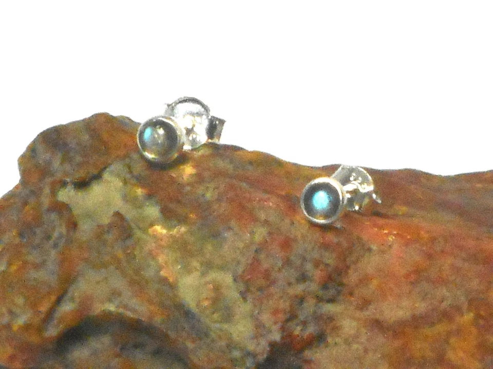 LABRADORIT  Sterling Silber 925 Edelstein Ohrringe Ohrstecker -  4 mm  - Bild 3 von 4