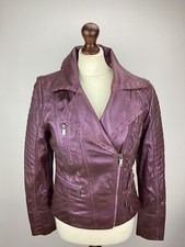 Joe Browns 100% Leather Biker Jacket Purple Size 10 Shimmer Effect Corset Ties