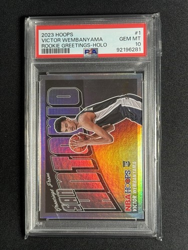 Victor Wembanyama Panini Hoops 2023-24 Rookie RC Greetings #1 Holo PSA 10 Spurs