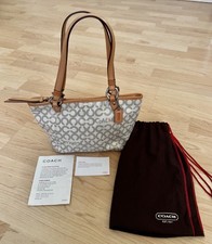 Coach Signature Monogram Mini Tote 42419 Cream/Grey. Lilac Interior. W/ Dust Bag