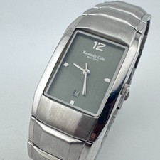 Kenneth Cole Quartz Watch KC3270 Men Silver Steel Rectangle New Battery 6.75"