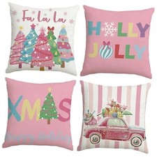 Pink Decorations Pillow Covers 18x18 Set of 4 Throw Pillow Covers, Christmas