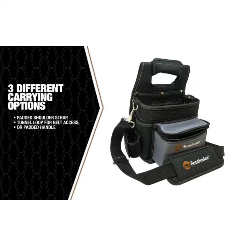 Southwire Electrician's Shoulder Tool Pouch Storage Durable Black 16 pockets