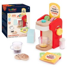   Wooden Barista Playset   Toy Coffee Maker  Accessories with Realistic Soun...