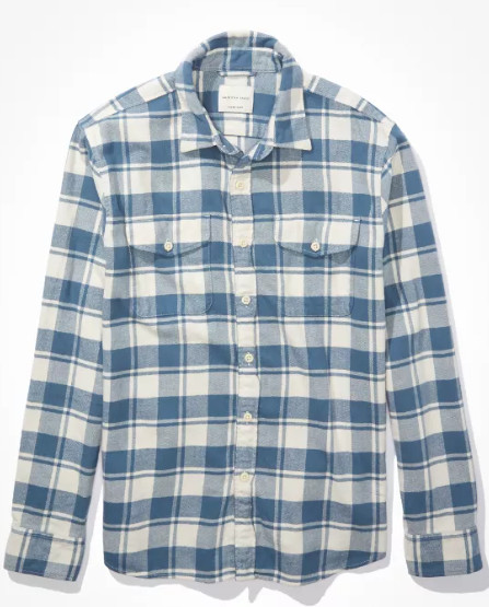 American Eagle Blue Super Soft Flannel Shirt, Large