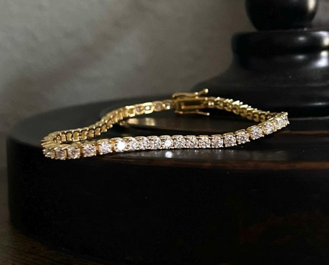 7'' Inch Long Tennis Wedding Bracelet 6 Carat Round Cut Solid 10K Yellow Gold