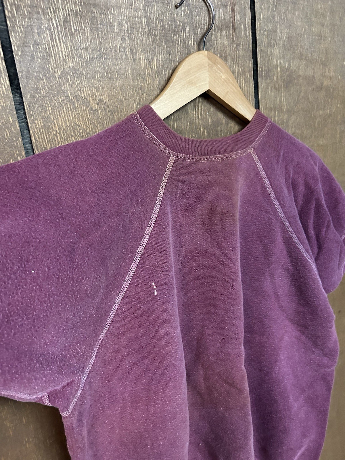 VTG 70s 80s Distressed Faded Short Sleeve Raglan Sweatshirt Small Light Red