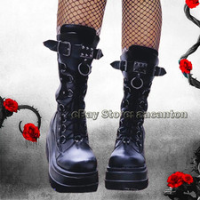 Punk Gothic Motorcycles Boots CHUNKY SHOE Cosplay Platform High Wedges Heels New