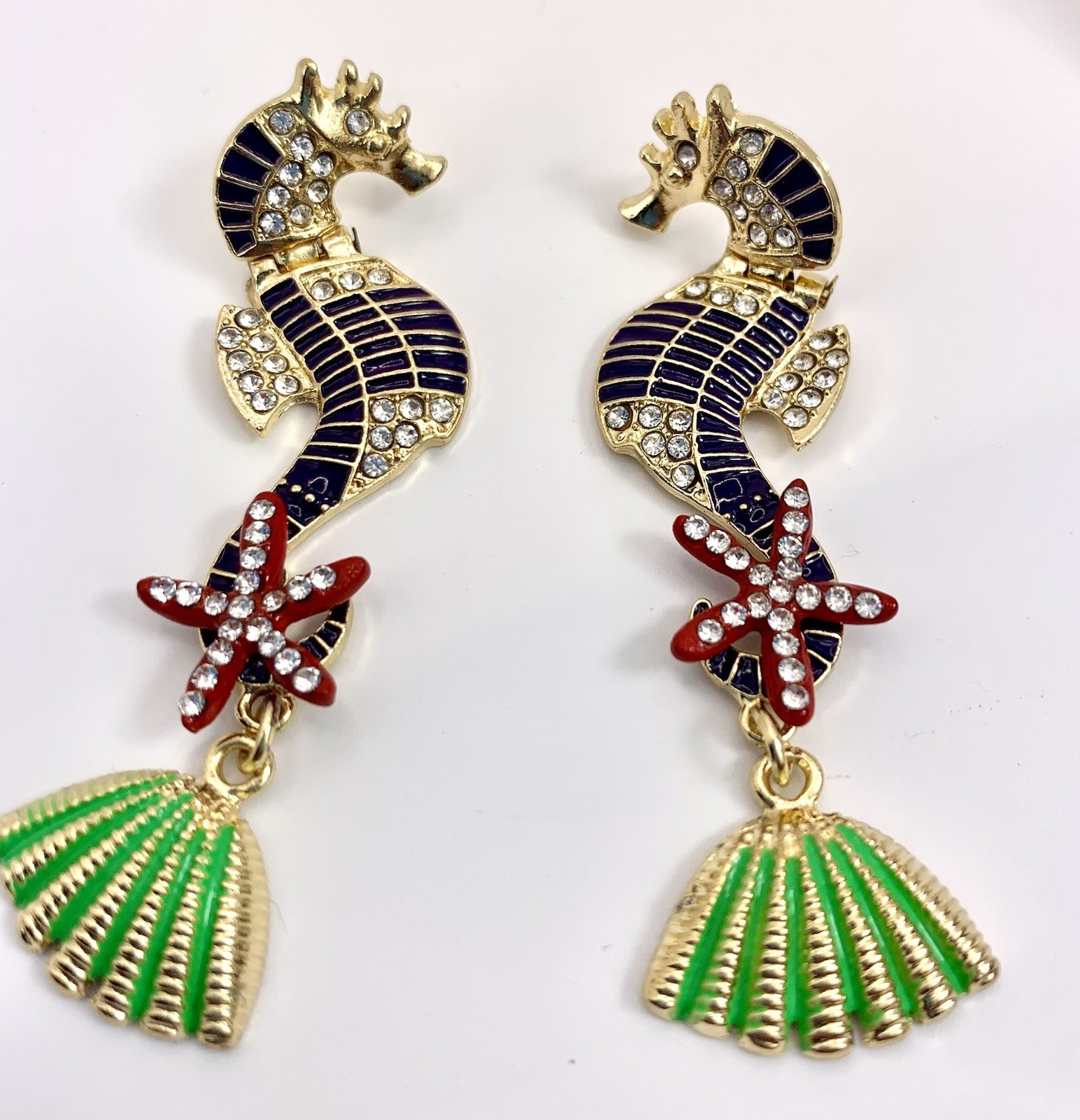 Betsey Johnson Multicolor SEAHORSE STARFISH Dangling SEA SHELL Pierced Earrings