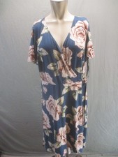 BCX Dress Size 1X Womens Multicolor Floral V Neck Short Sleeve Casual Dress 523