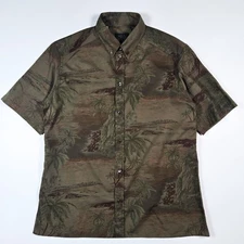 APC Nature Hawaii Mountains Islands Mens 3 Button Up Short Sleeve Shirt Large