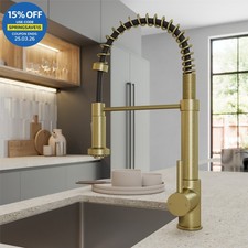 Brushed Brass Pull Out Kitchen Mixer Tap Single Lever Mono Swivel Spout Modern