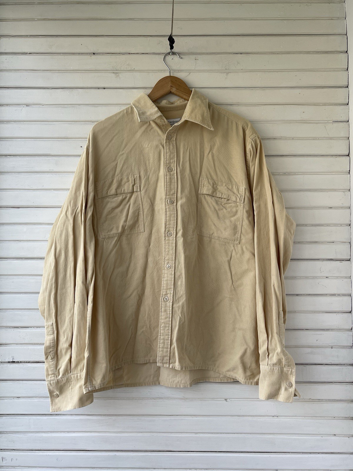 Vintage Yves Saint Laurent sovracamicia in velluto a coste XL giallo chiaro camicia con bottoni