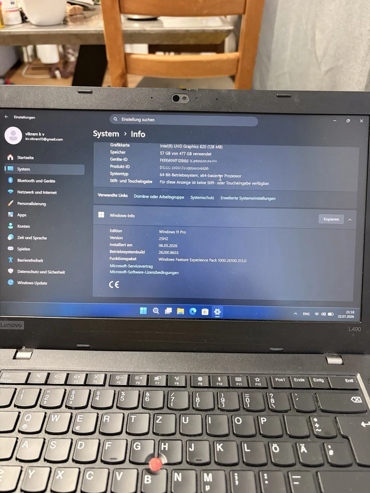 Lenovo ThinkPad L490 · i5-8265U · 16GB · 477GB, Foto 3 von 4