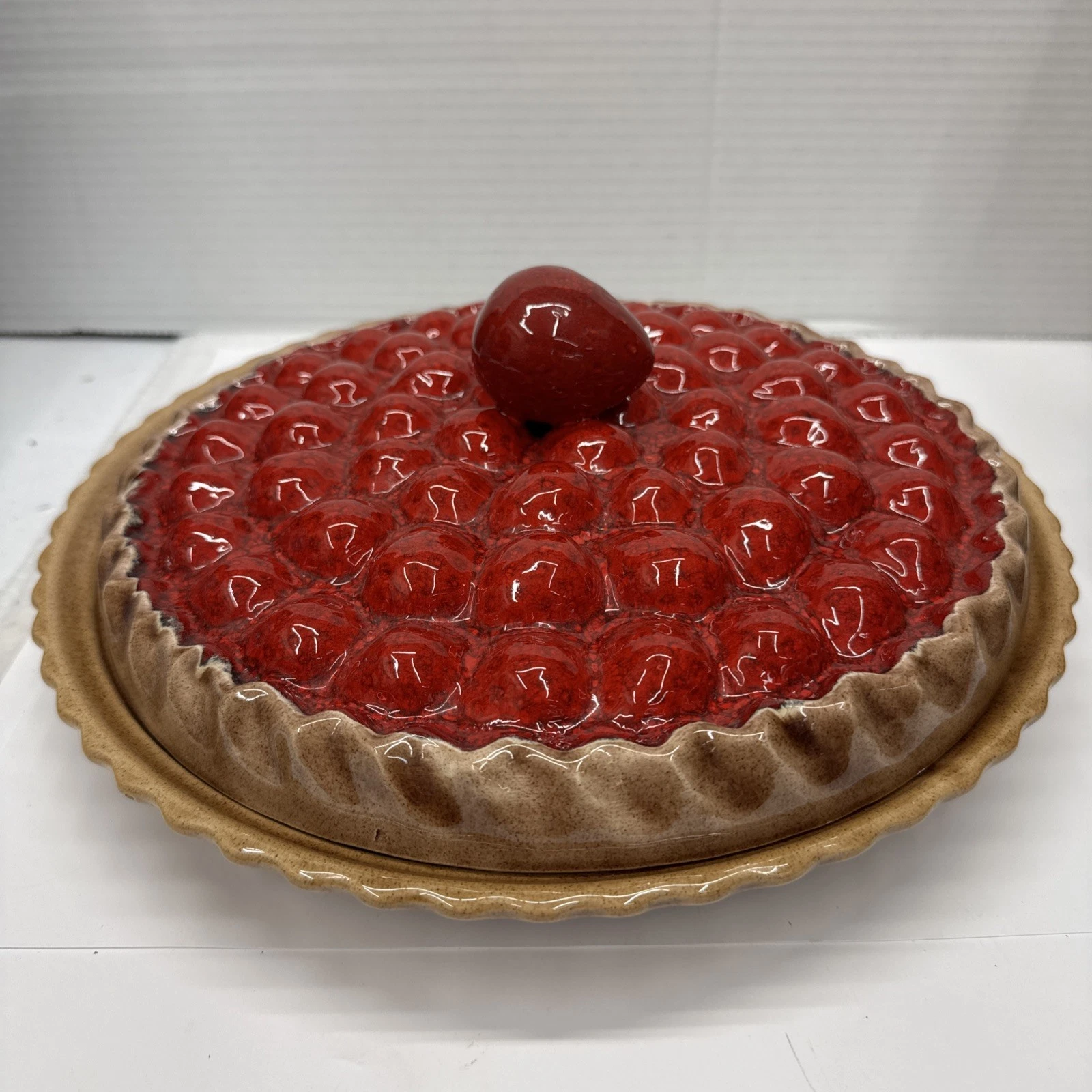 Strawberry pie dish, vintage ceramic Made In Portugal Farmhouse Style