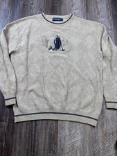 Vintage Mens Carmel Embroidered Golf Knit Sweater Size L Made in USA Grandpacore