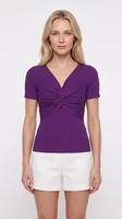 Sandro Women's Purple Rib Knit Tied Cropped Top Size 40 FR 12 UK 8 US SFPPU01780