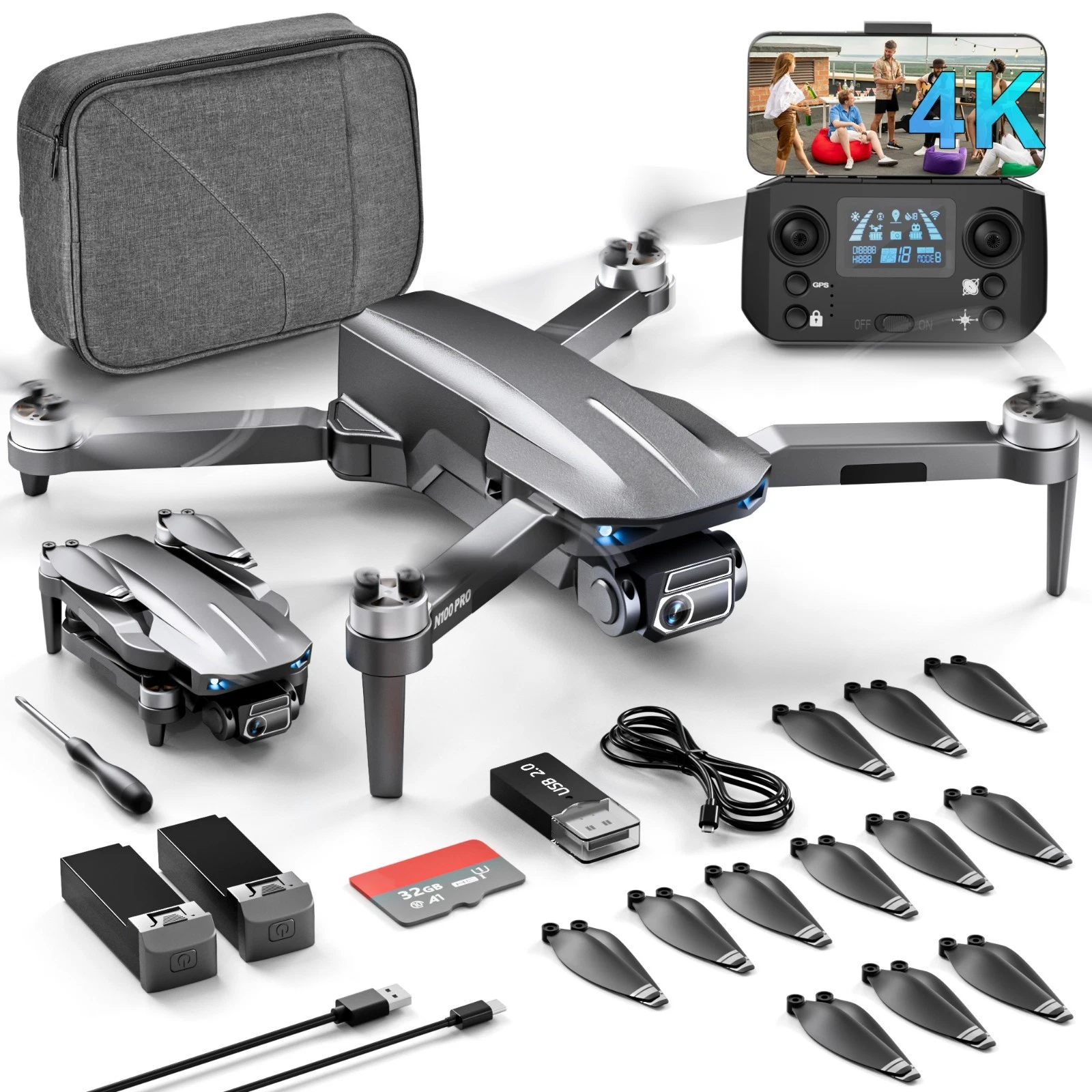 4K 5G GPS Dual Camera Drone with 32GB Card - 3800ft FPV