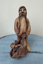 Handcrafted Clay Earthenware Ceramic 6" Santa w/Toy Sack Figurine Primitive Folk