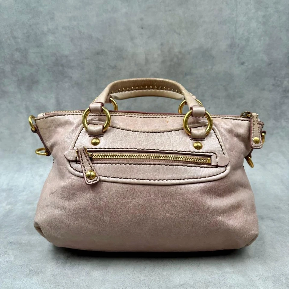Bolso de Mano MIU MIU Tachonado de 2 Vías con Dije de Corazón Rosa Beige Y2K De Colección Usado Japón Foto 3 de 4
