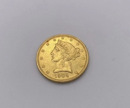 Beautiful 1904- 5 Dollar Liberty Head Half Eagle US Gold Coin