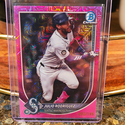 Topps 2024 Bowman Chrome Julio Rodriguez Pink Refractor #66 Mariners 003/199