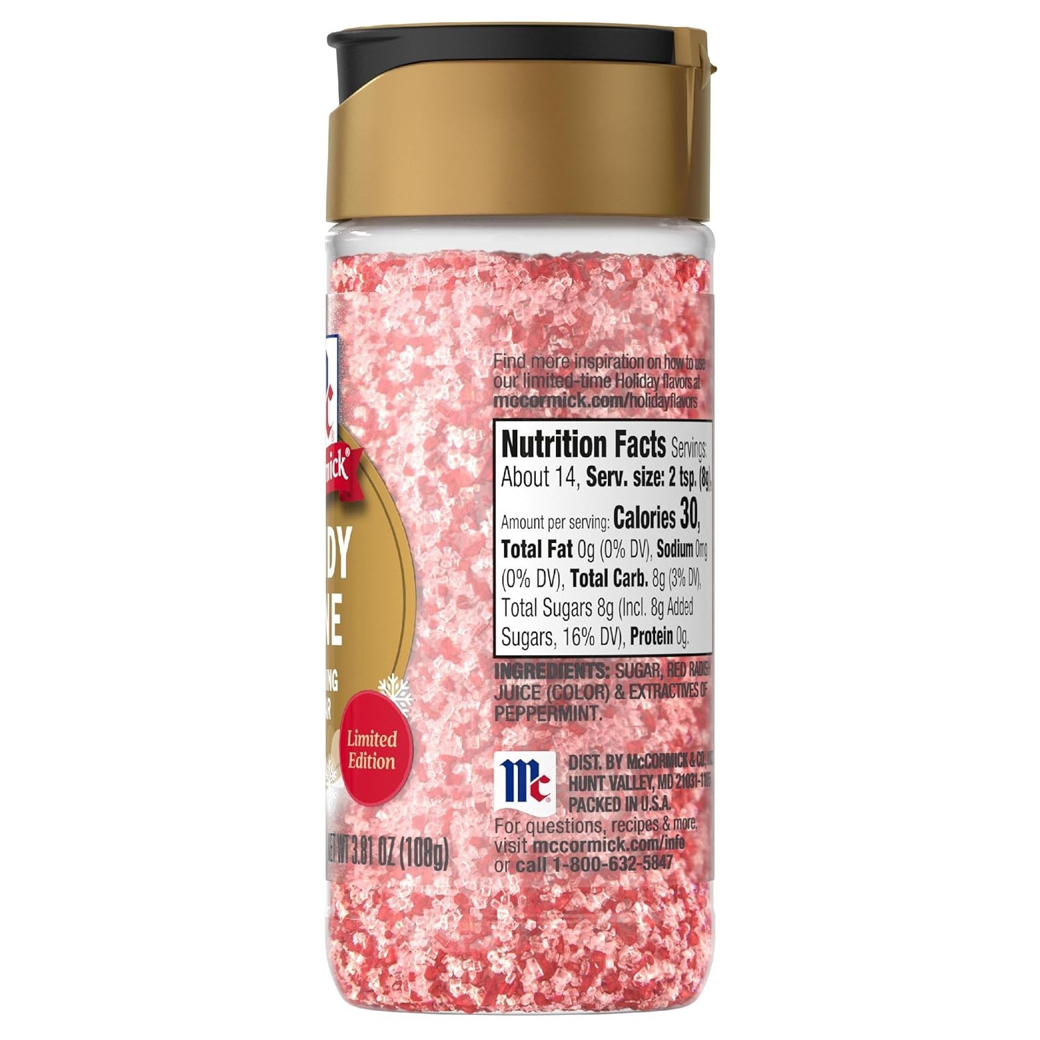 McCormick Finishing Sugar, Candy Cane, Limited Edition, Sweet Peppermint 3.81 oz