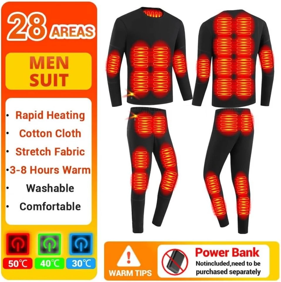 Мужское термобелье с подогревом 28 областей USB электрическая одежда с подогревом - черное 2XL - Изображение 2 из 4