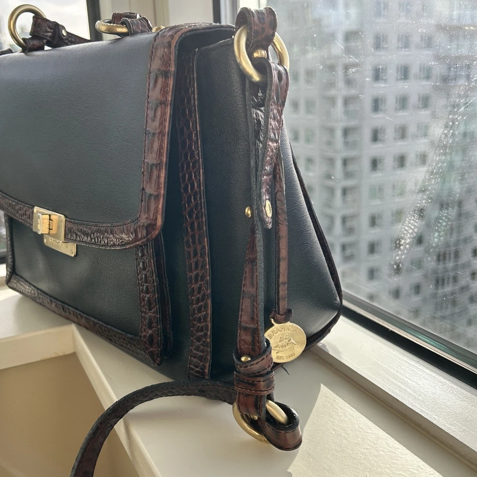 Brahmin Purse Oxford Flap Black Tri-Color Tuscan Satchel Black Tuscan Crossbody - Image 4 of 4